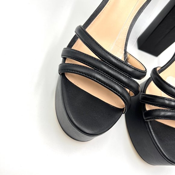Rachel Zoe Size 11 Ella Black Leather Platform Block Heel Sandals Heels Shoes - Picture 5 of 15